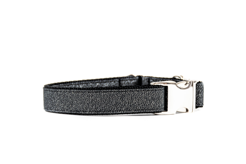 Dog Collar in Black + Metallic Silver Lurex Cotton