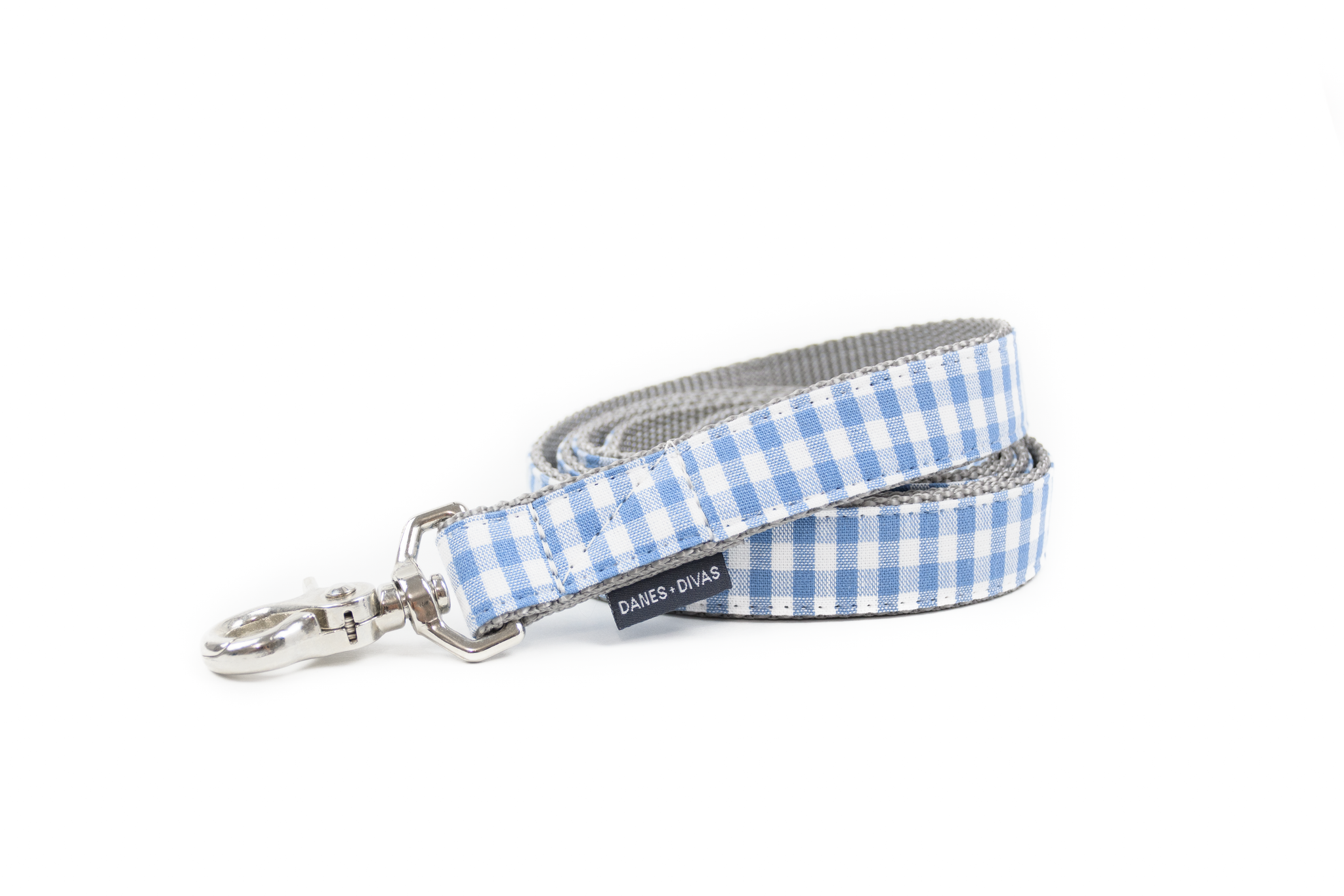 Powder Blue Gingham Plaid Wedding Dog Leash Made in Canada Danes Divas