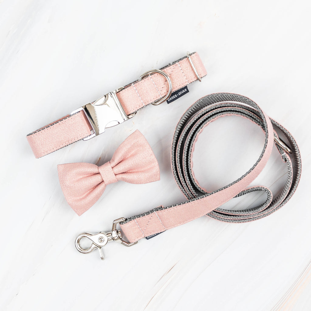 Flat Layout Rose + Metallic Gold Lurex Linen Dog Collar