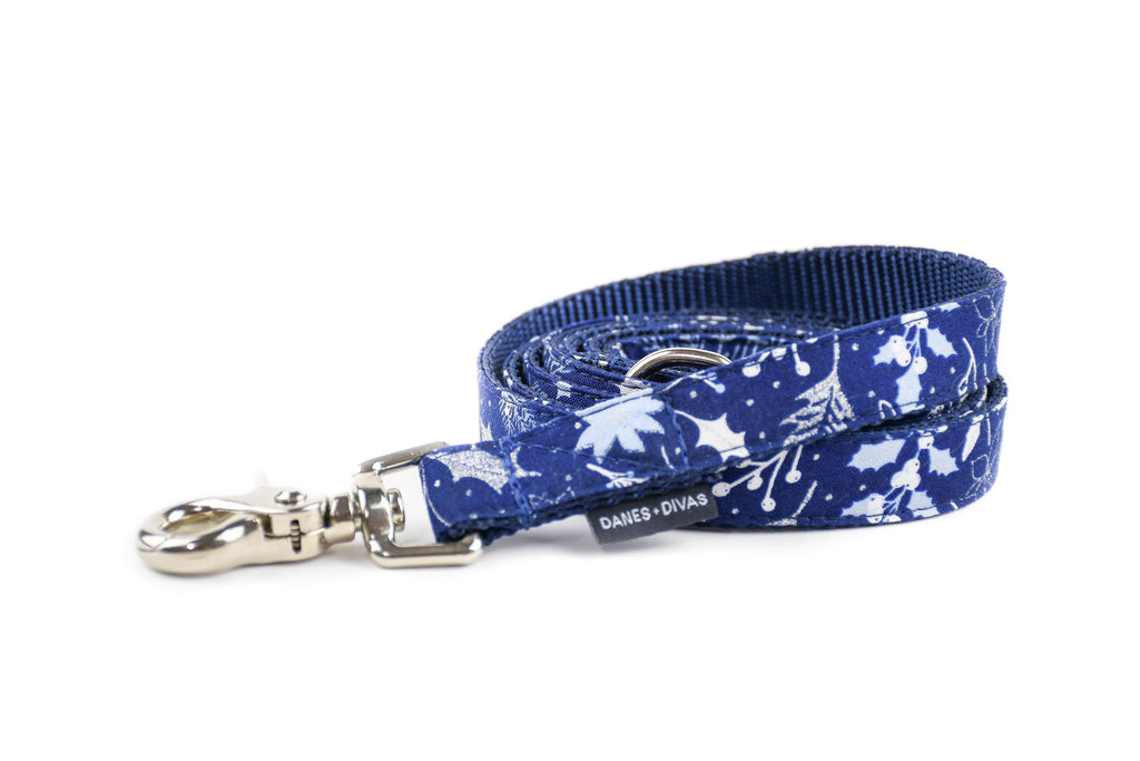 Blue and Silver Holiday Foliage Leash Danes & Divas 