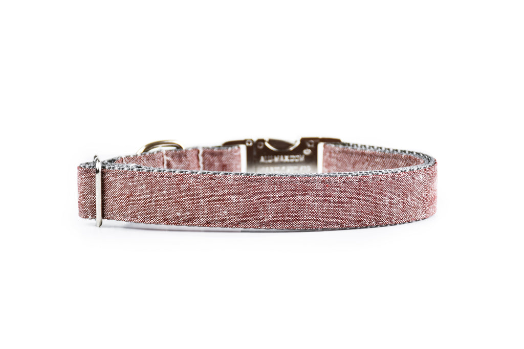 Burgundy Chambray Linen Dog Collar Danes & Divas 