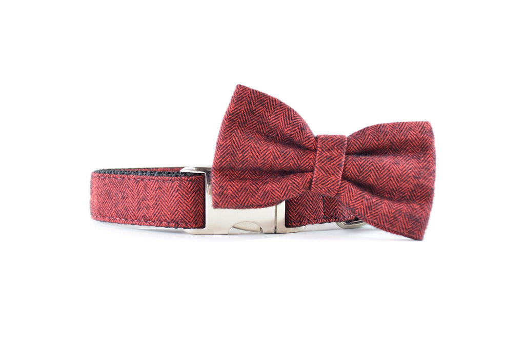 Classic Red Herringbone Flannel Dog Bow Tie Danes & Divas 