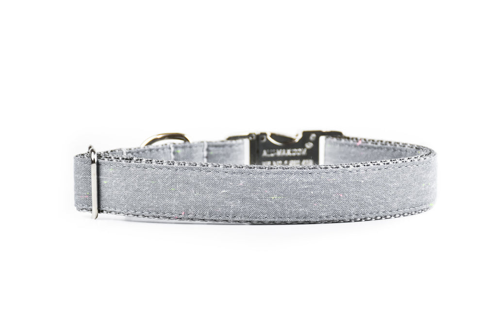 Grey and Neon Slub Chambray Dog Collar Danes & Divas 