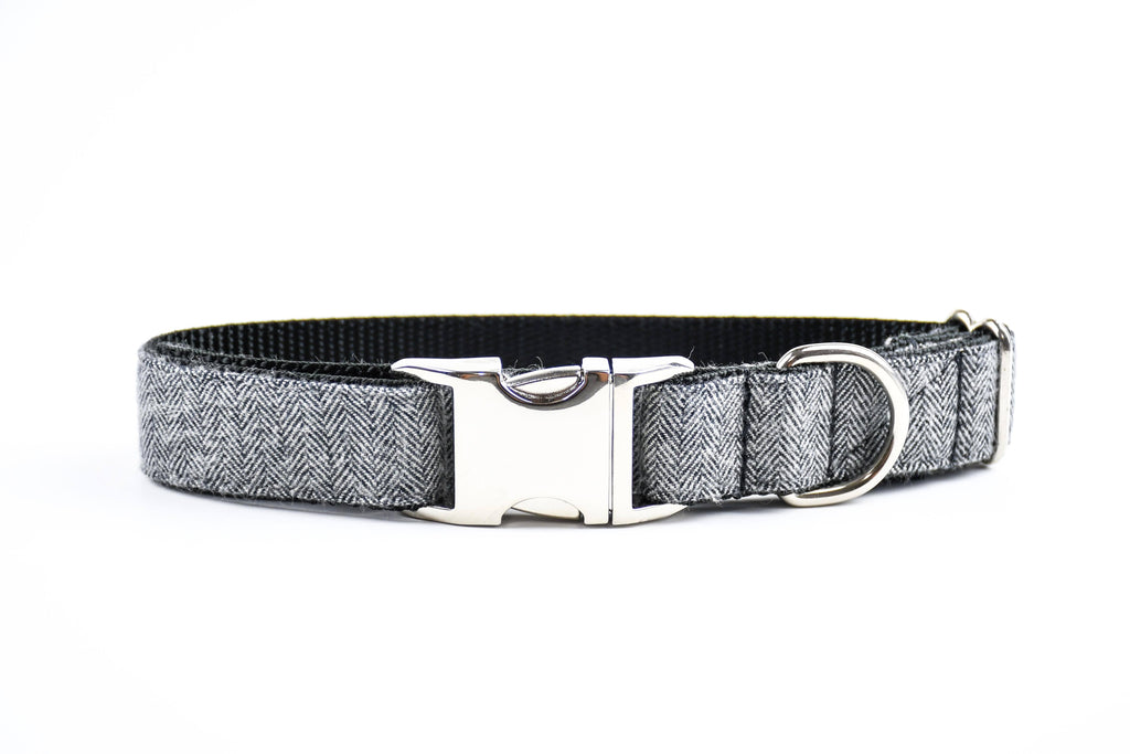 Grey Herringbone Flannel Dog Collar Danes & Divas 
