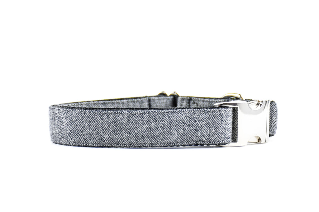 Grey Herringbone Flannel Dog Collar Danes & Divas 