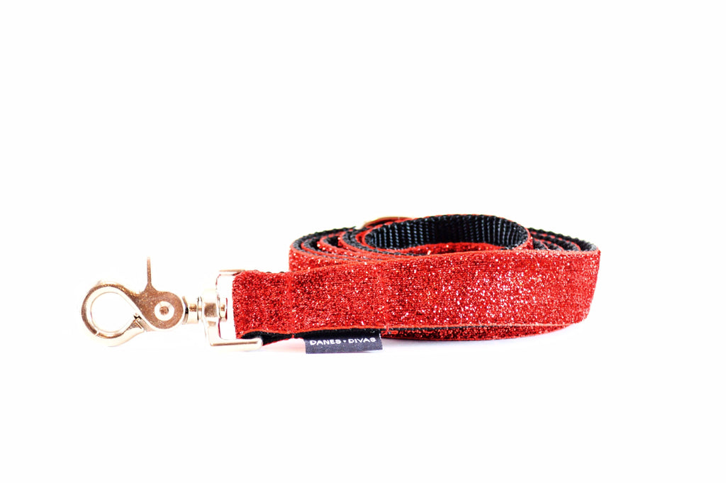 Ruby Red Glitter-Look Leash (No Mess!) Danes & Divas 
